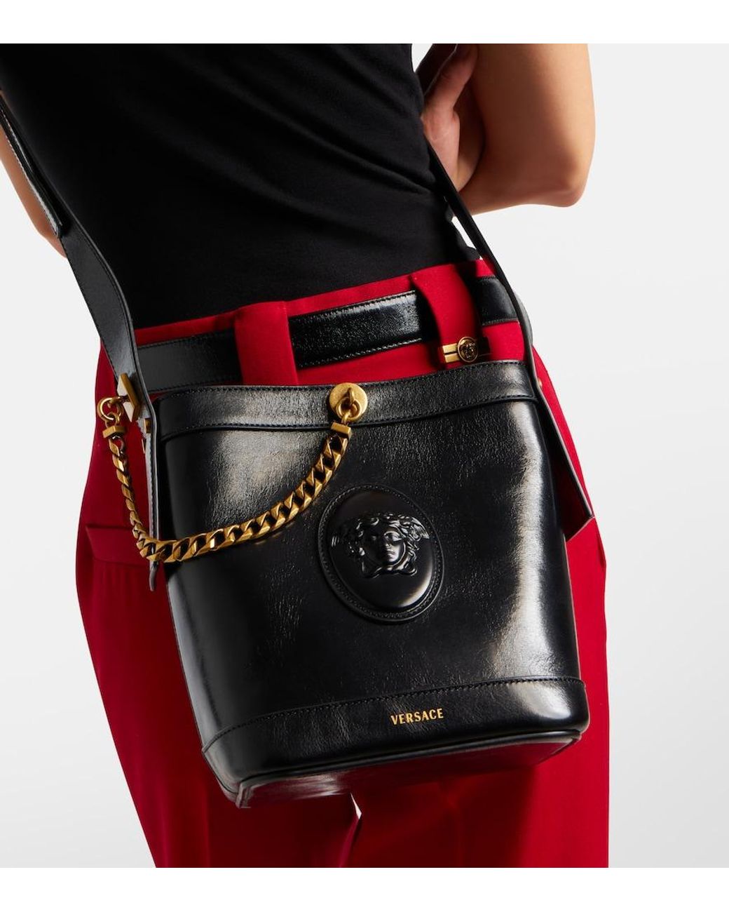 Versace White Medusa Mini Leather Bucket Bag