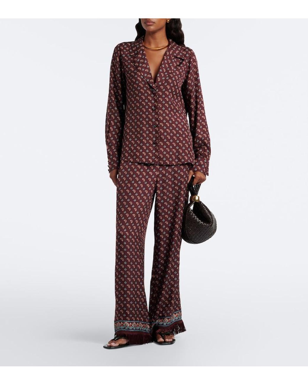 Doen Brown Lavona Fringed Silk-Blend Wide-Leg Pants