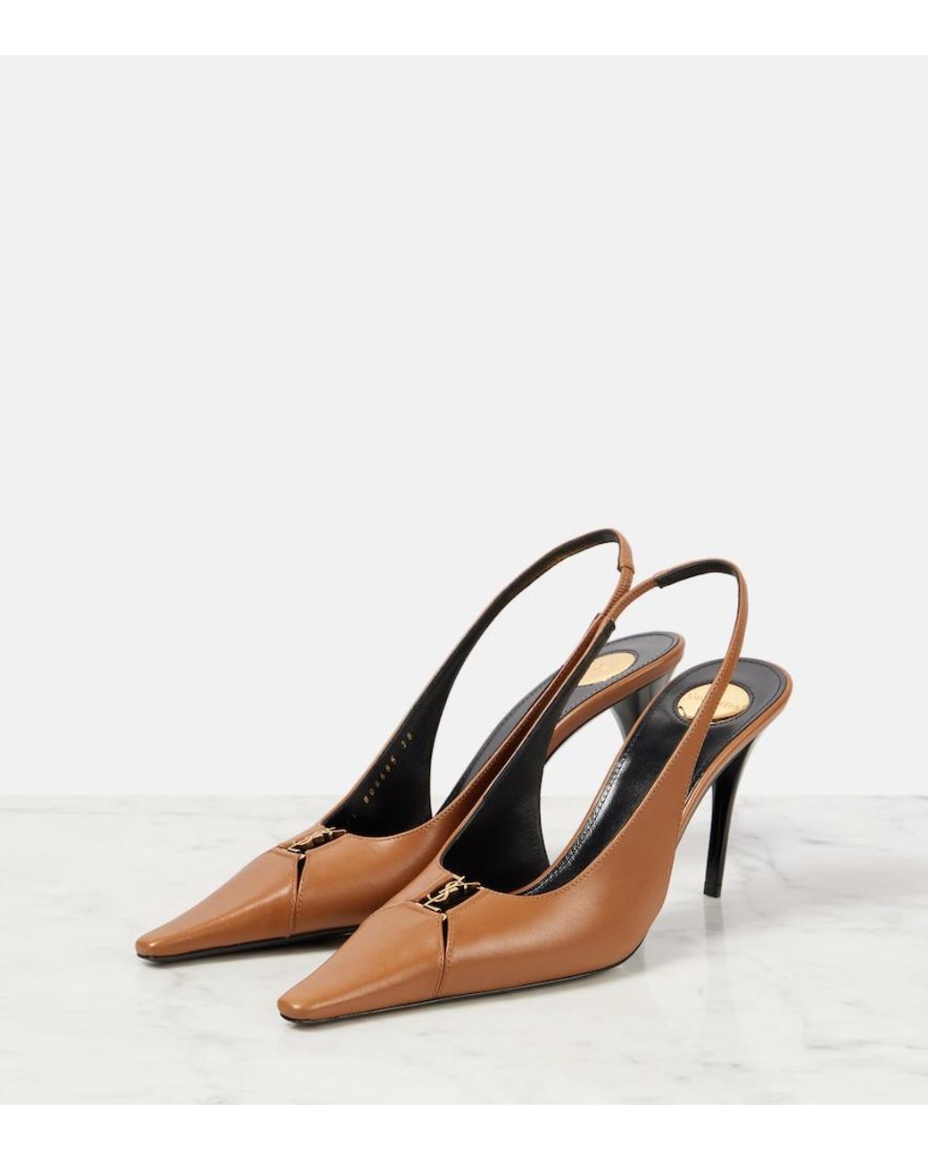 Saint Laurent Brown Babylone Breteuil 90 Leather Slingback Pumps