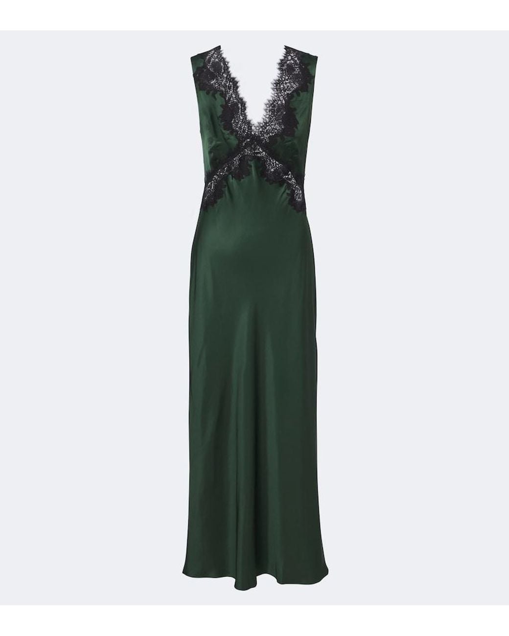 Rixo Green Lysandra Lace-Trimmed Satin Midi Dress