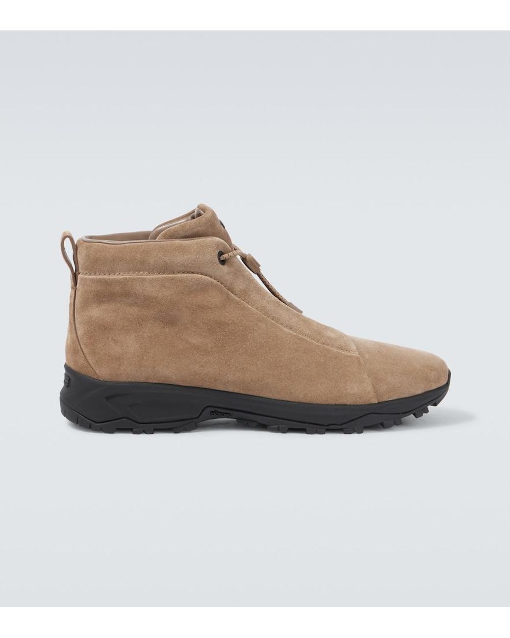 Zegna Brown Triple Stitch Suede High-Top Sneakers for men