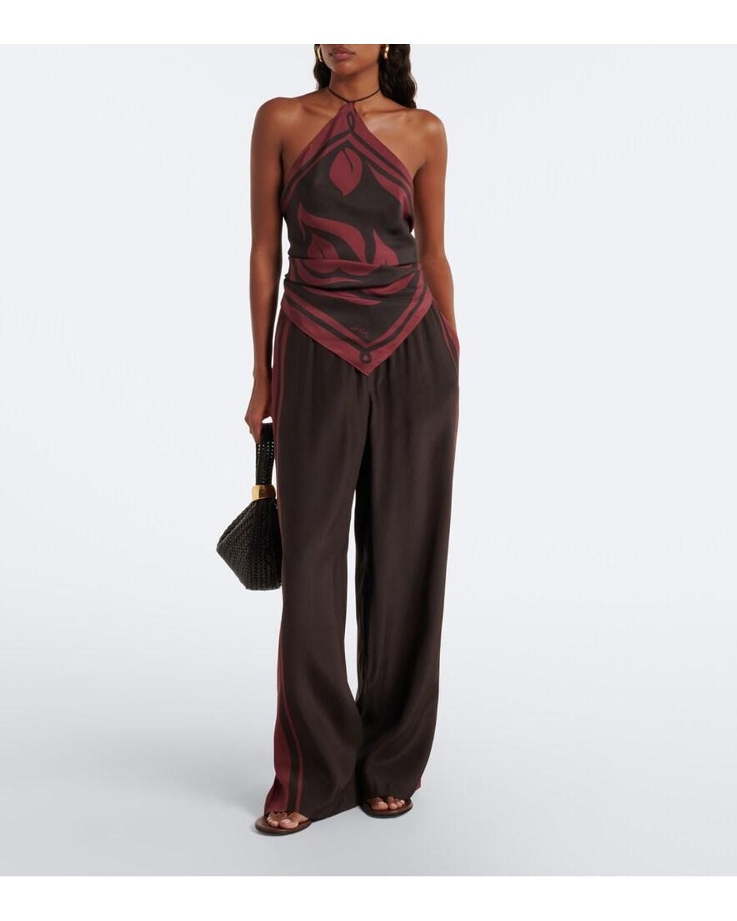 Sir Red Printed Silk Satin Scarf Top