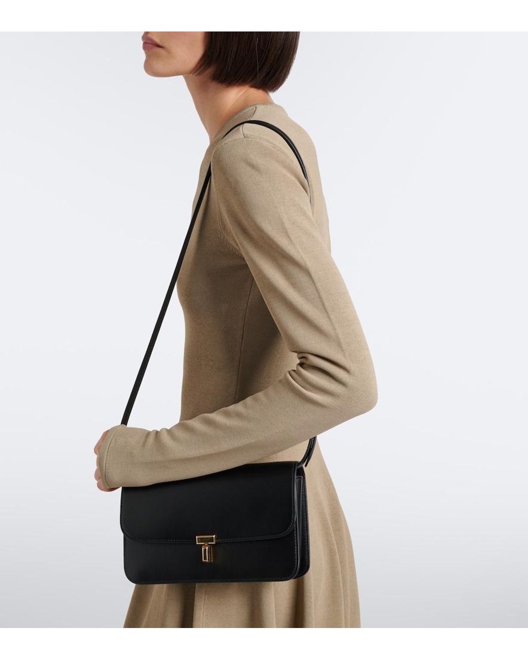 Totême Black T-Lock Leather Crossbody Bag
