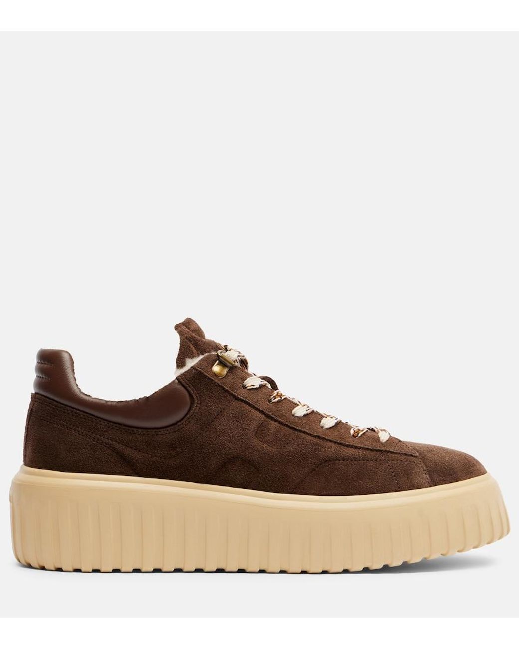 Hogan Brown H-Stripes Suede Platform Sneakers