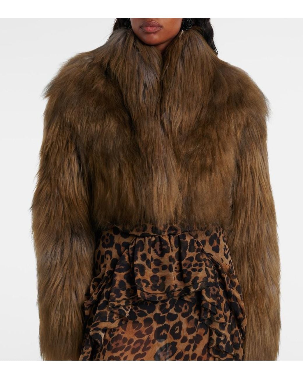 Blumarine Brown Cropped Shearling Jacket