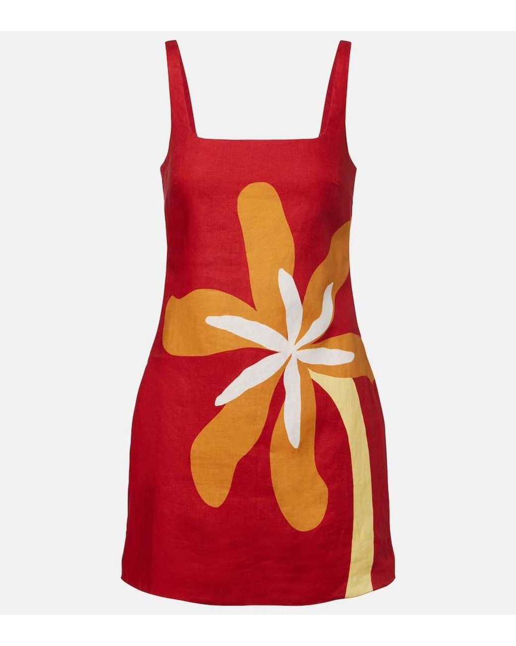 Cala De La Cruz Red Siela Floral Linen Minidress