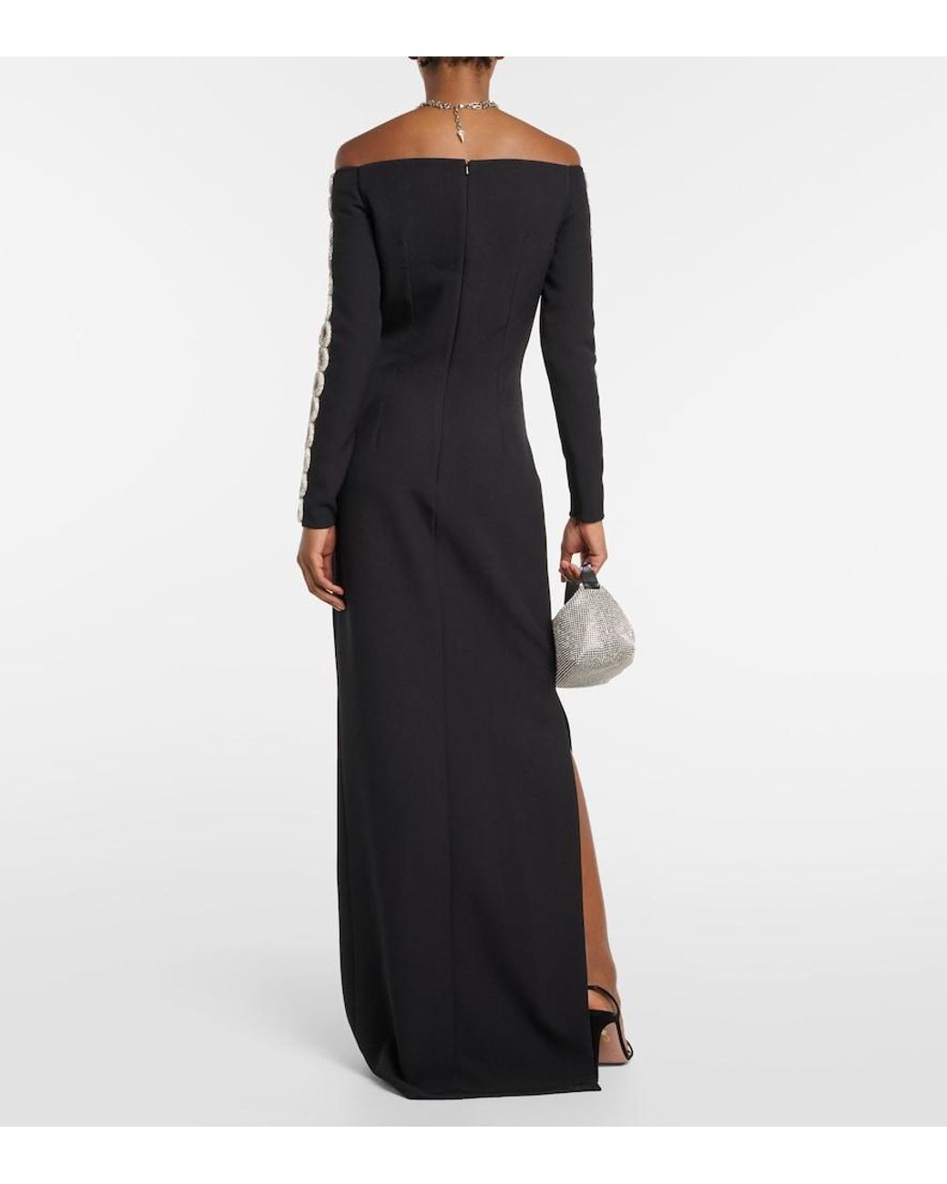 Safiyaa Black Maimie Crystal-Embellished Crepe Gown