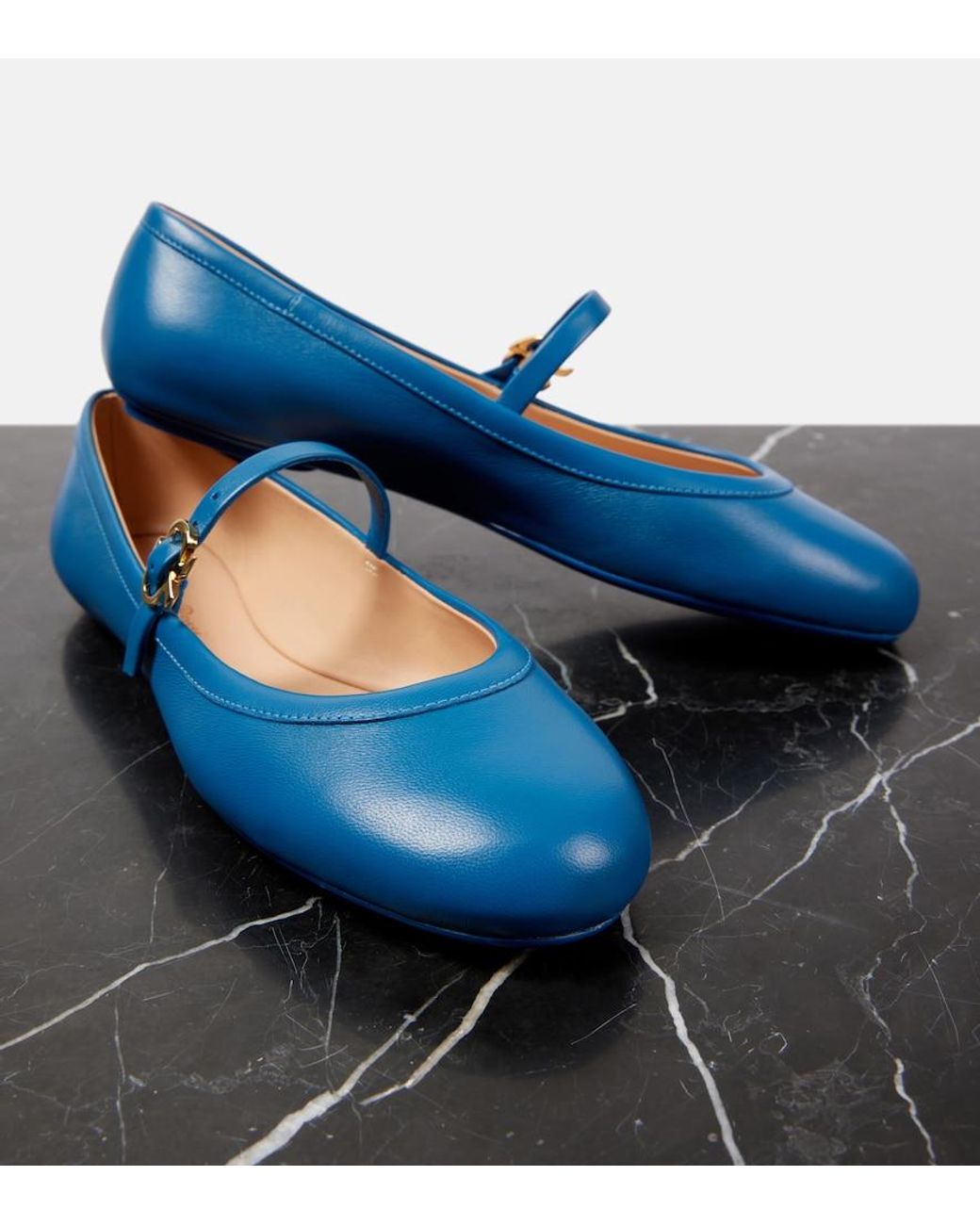 Gianvito Rossi Blue Carla Leather Mary Jane Flats