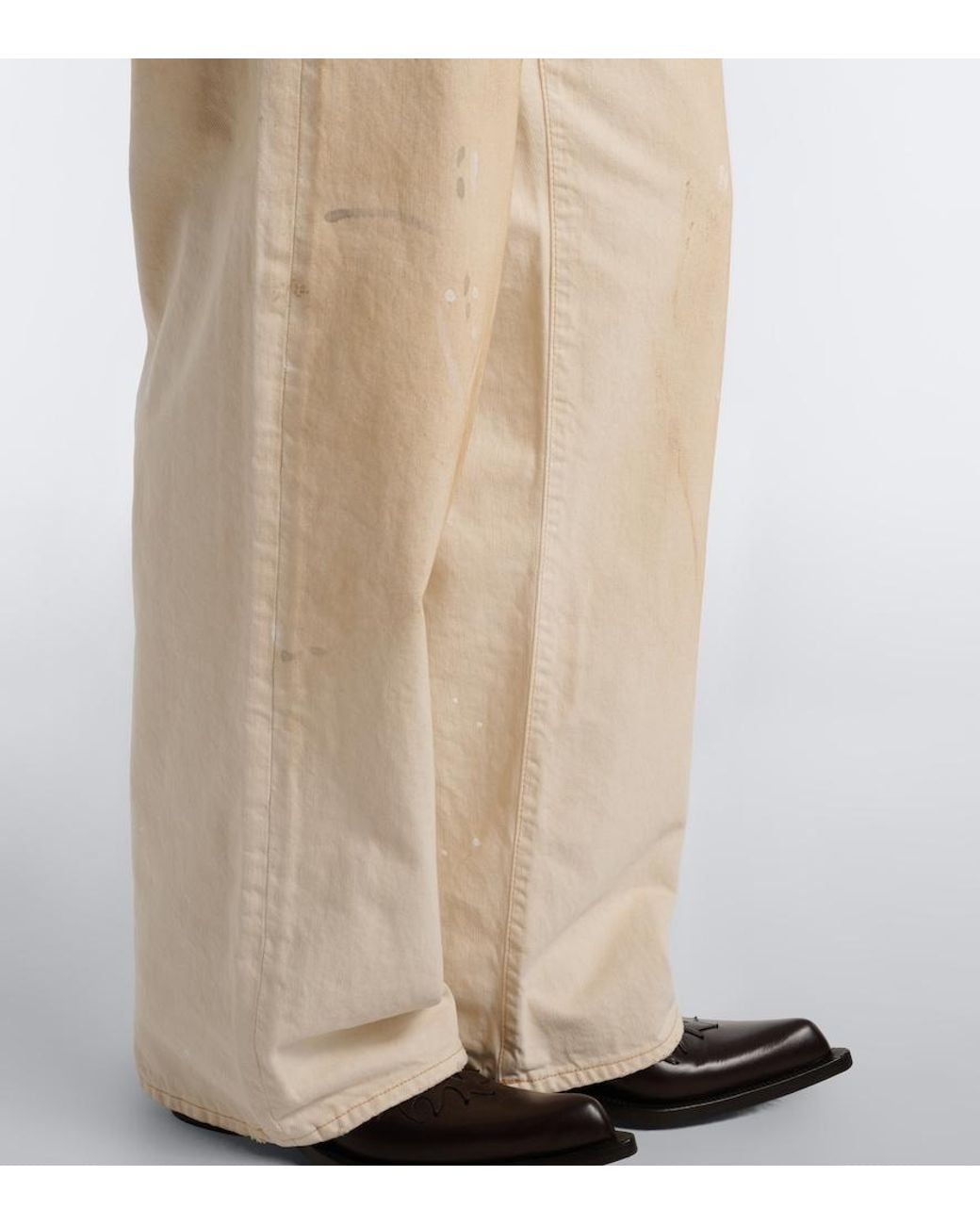 Acne Natural Distressed Leather-Trimmed Wide-Leg Jeans