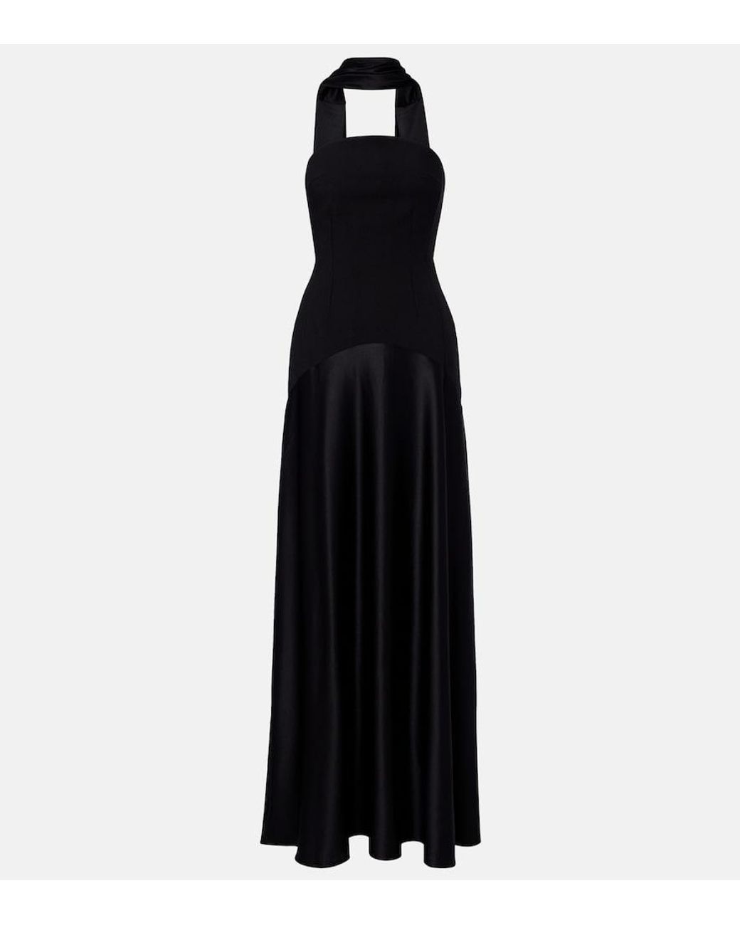 Solace London Black Mae Satin-Paneled Bustier Gown