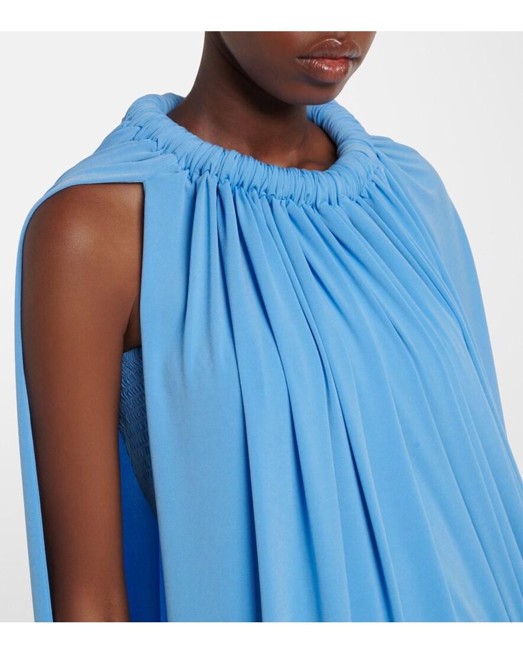 Coperni Blue Caped Draped Smocked Midi Dress