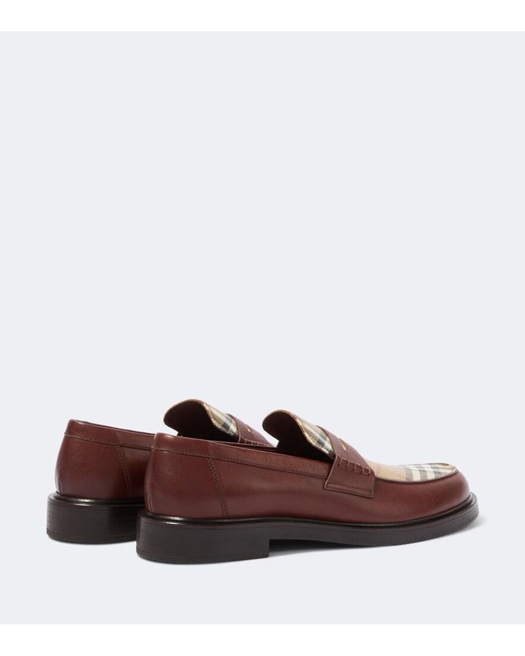 Burberry Brown Check Leather Penny Loafers for men