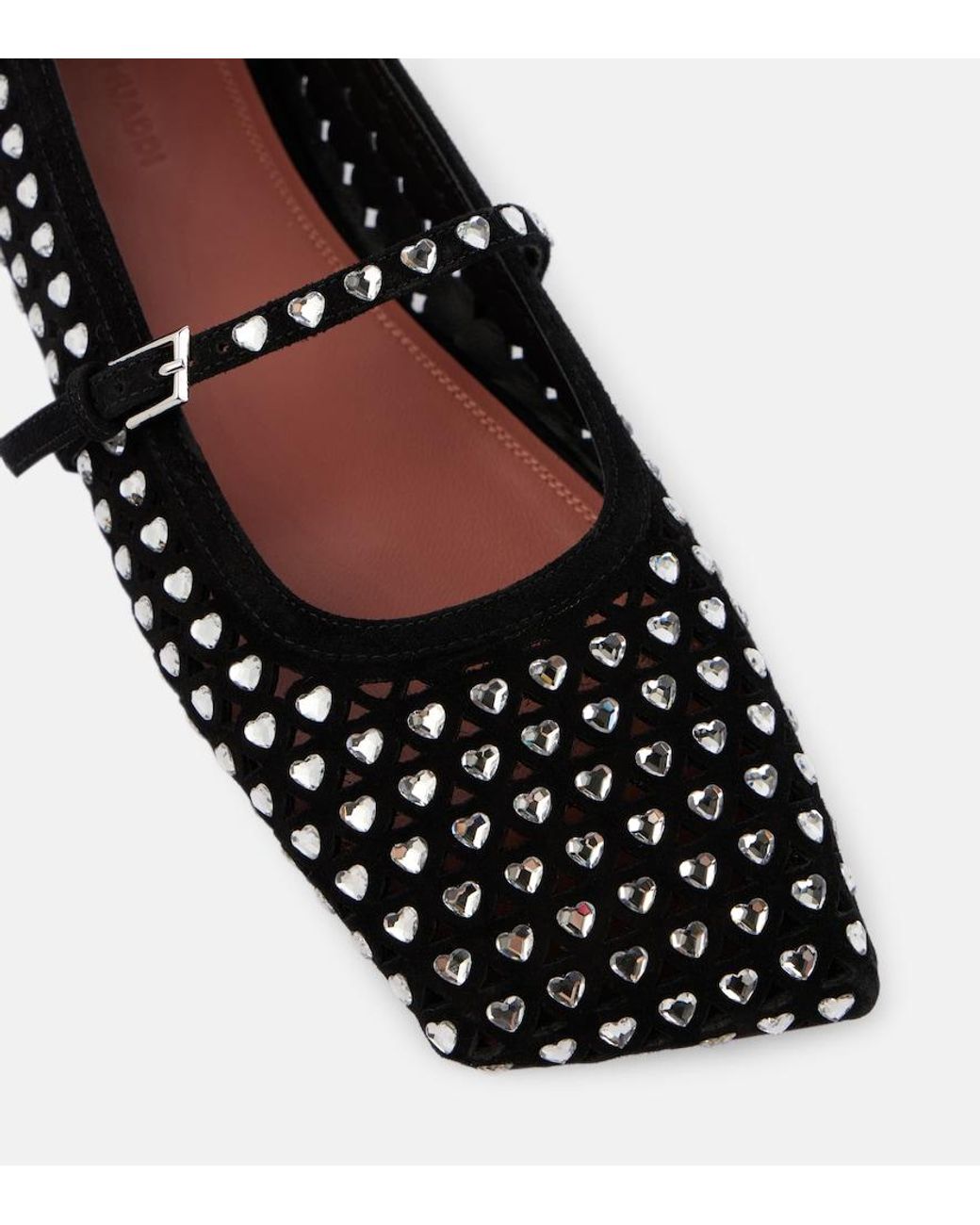 AMINA MUADDI Black Ane Crystal Heart Suede Ballet Flats