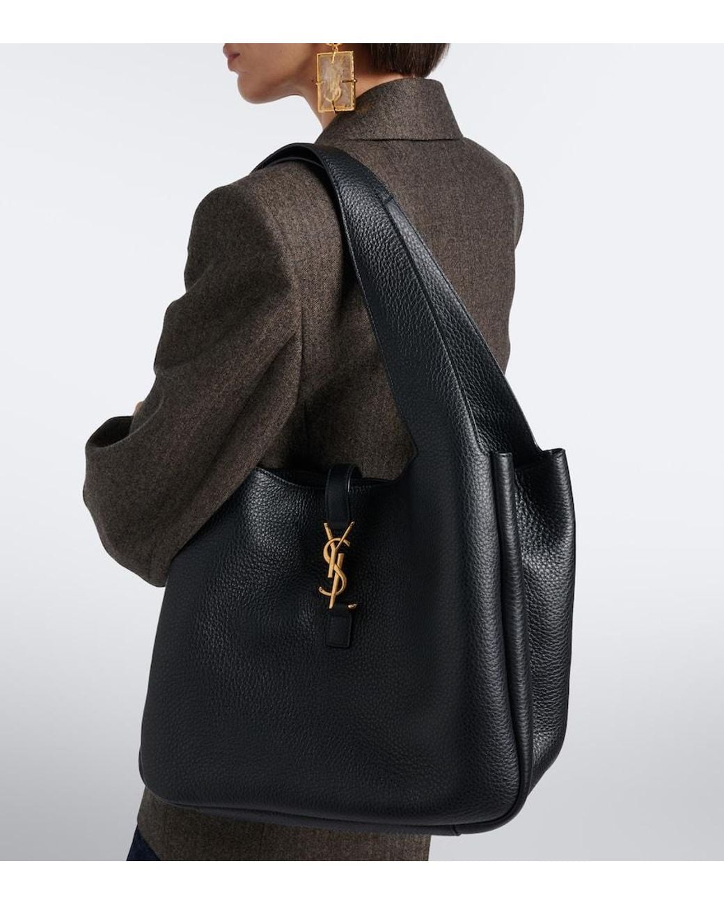 Saint Laurent Black Le 5 A 7 Bea Leather Tote Bag