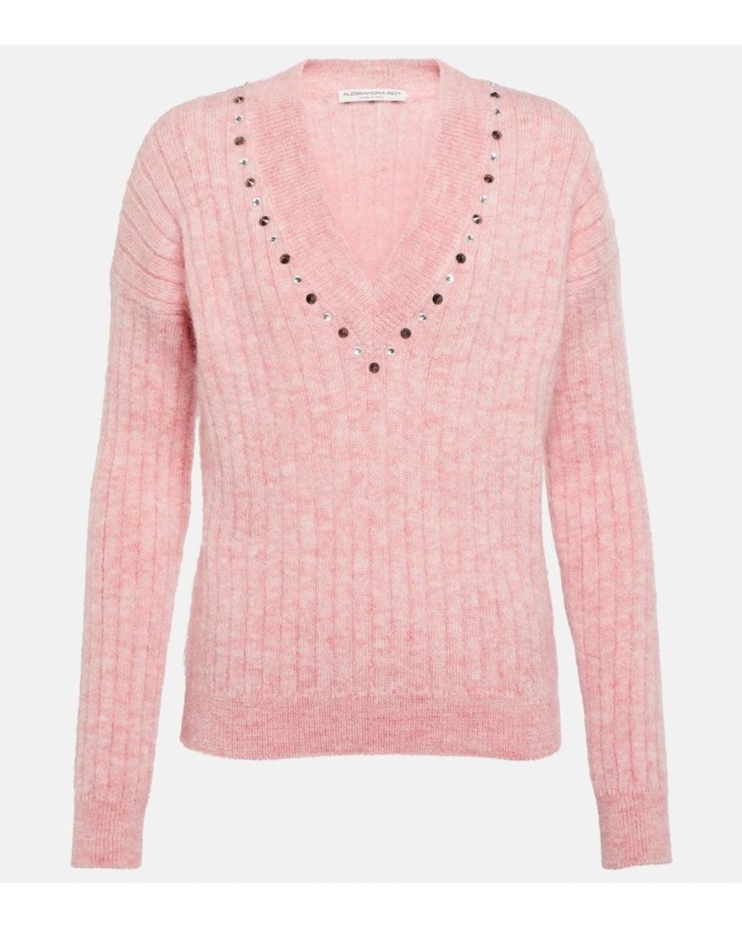 Alessandra Rich Pink Embellished Wool-Blend Sweater
