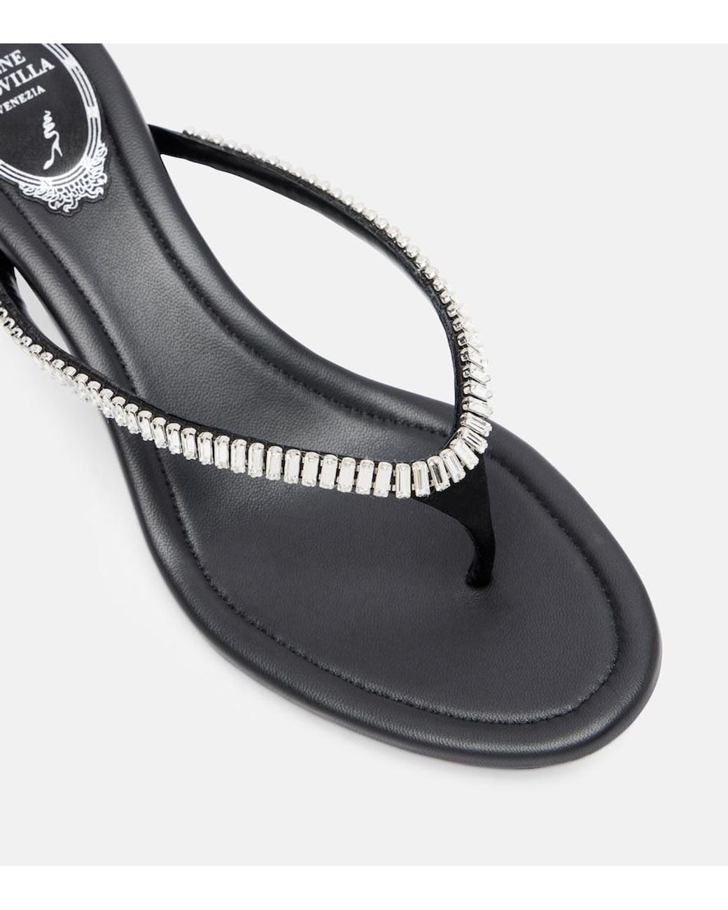 Rene Caovilla Metallic Embellished Satin Thong Sandals
