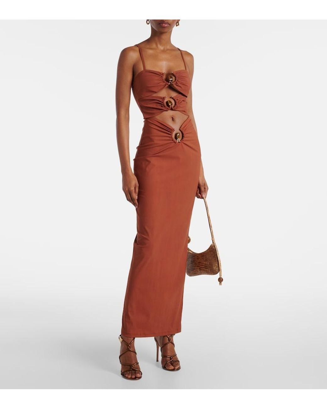 Christopher Esber Red Pierced Orbit Cutout Jersey Maxi Dress
