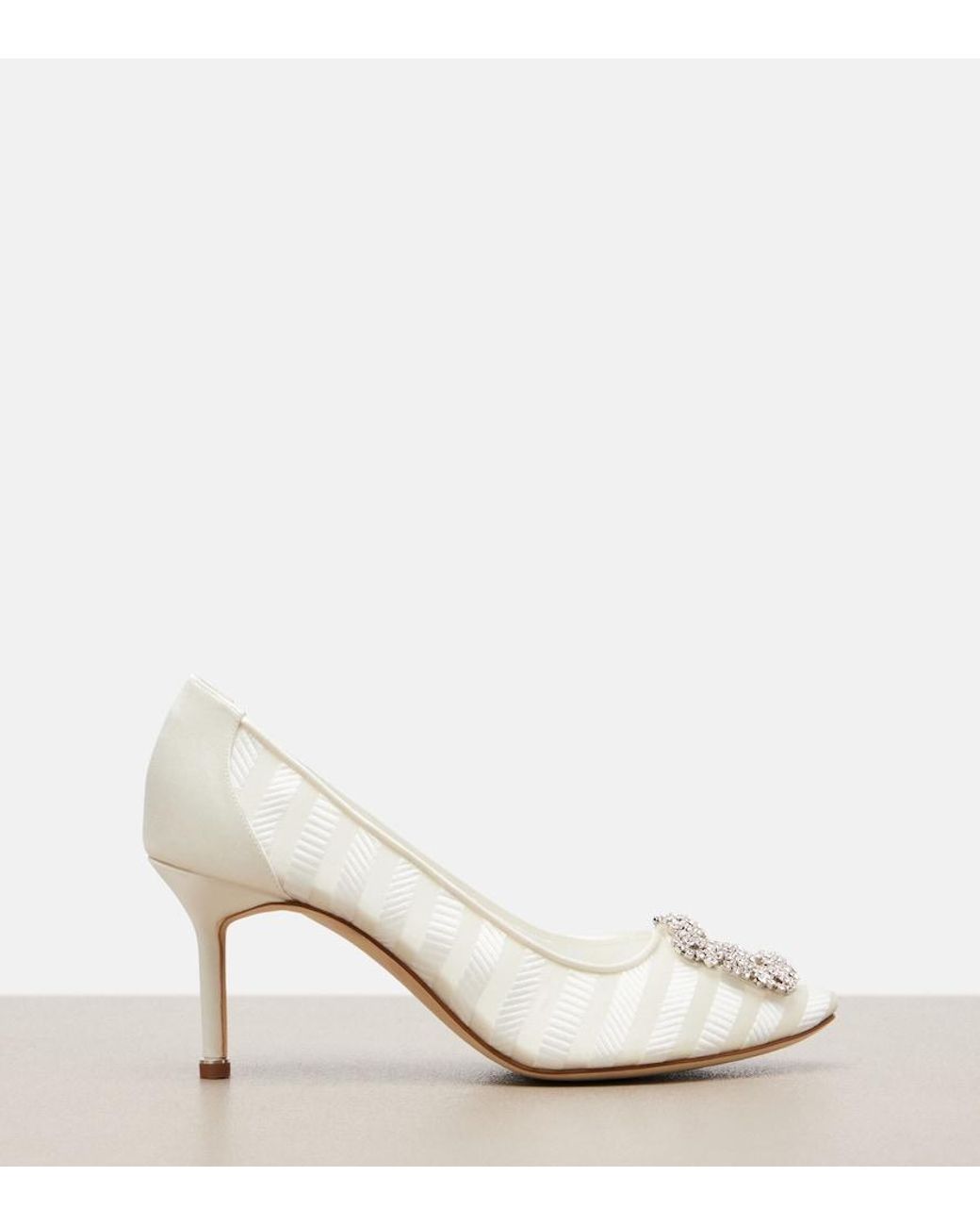 Manolo Blahnik White Hangisi Embellished Organza Pumps