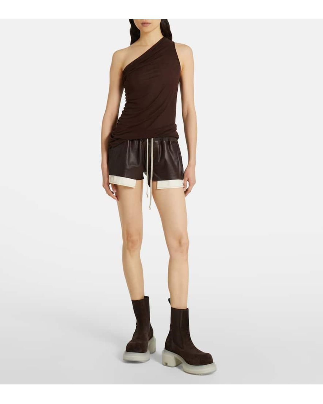 Rick Owens Brown High-Rise Leather Shorts