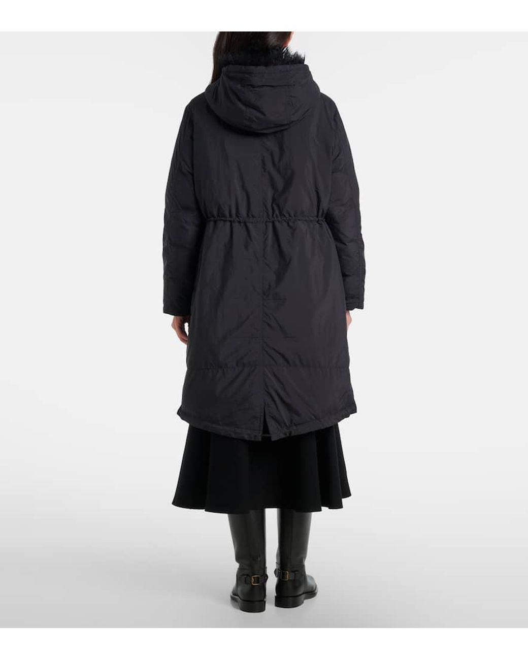 Yves Salomon Black Hooded Shearling-Trimmed Down Coat