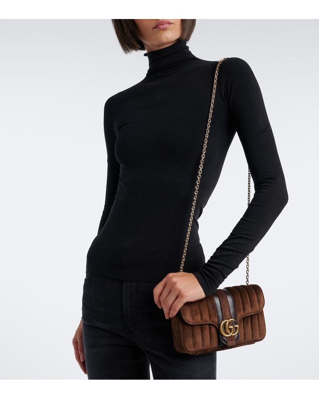 Gucci Brown Jetset Gg Marmont Small Shoulder Bag