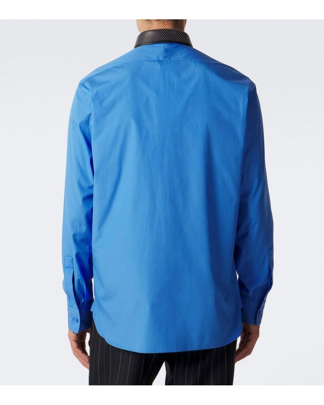 Tom Ford Blue Leather-Trimmed Studded Cotton Poplin Shirt for men