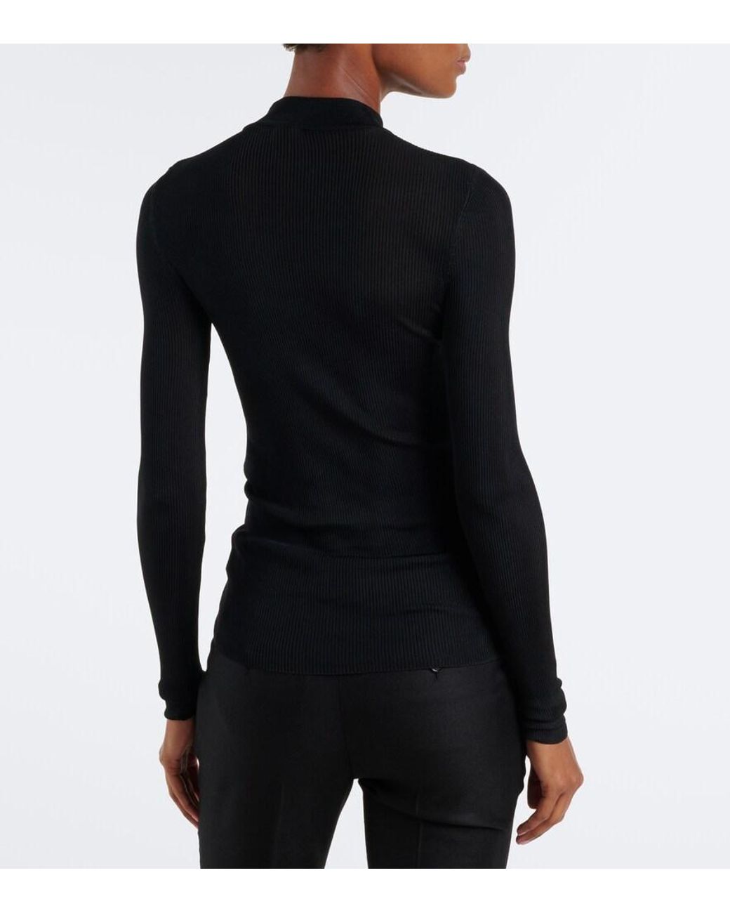 Saint Laurent Black Monogram Silk Mockneck Top