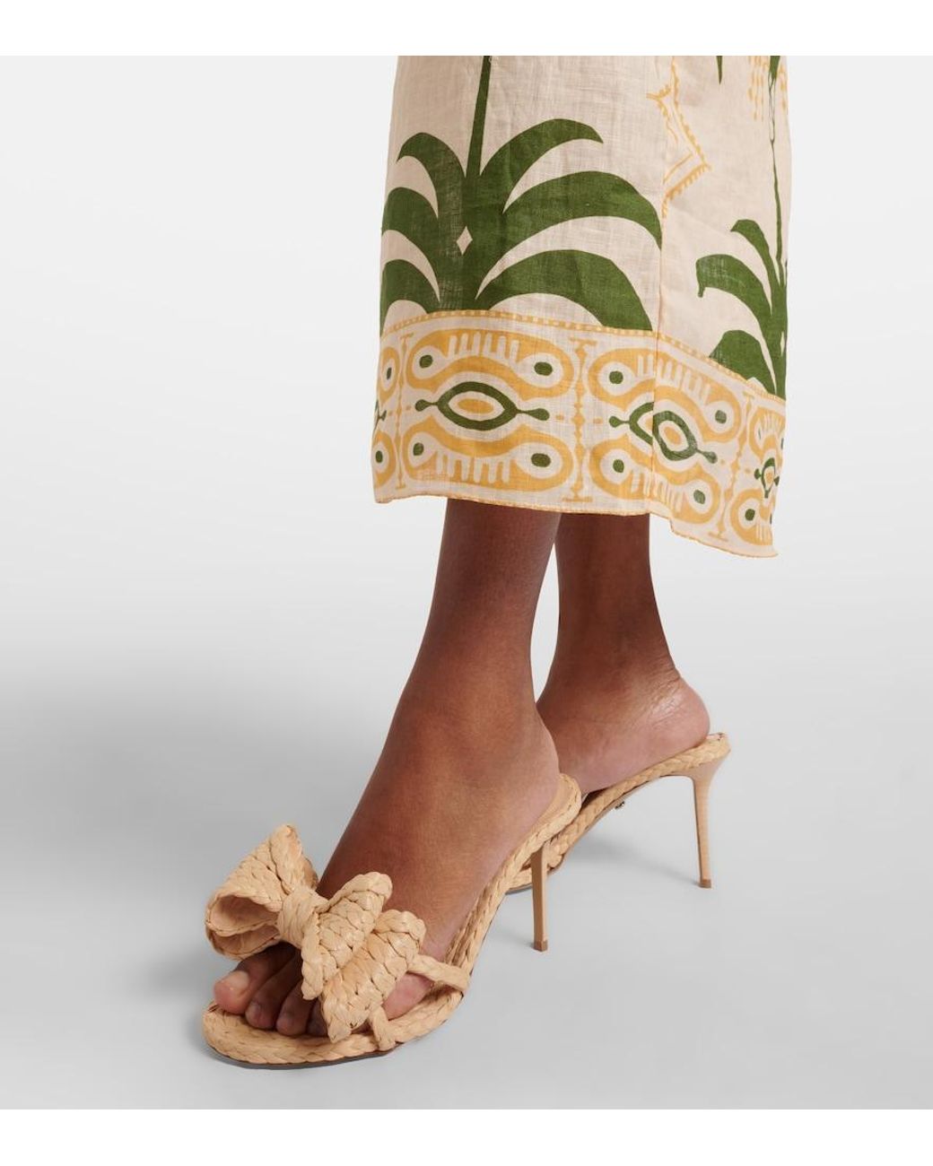 Mach & Mach Natural Le Cadeau Bow-Detail Raffia Mules