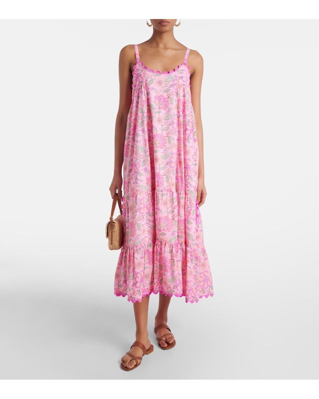 Juliet Dunn Pink Floral Printed Cotton Maxi Dress