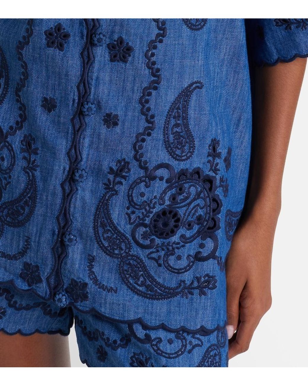 Zimmermann Blue Aster Embroidered Denim Shirt