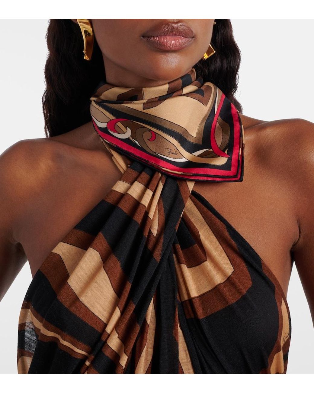 Emilio Pucci Metallic Labirinto Silk Twill Scarf