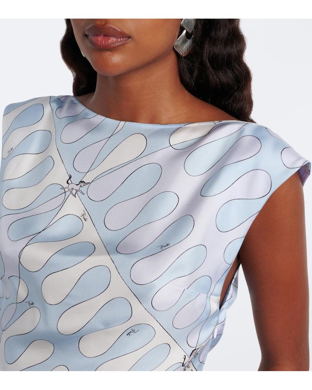 Emilio Pucci Blue Leocorno Silk Twill Top