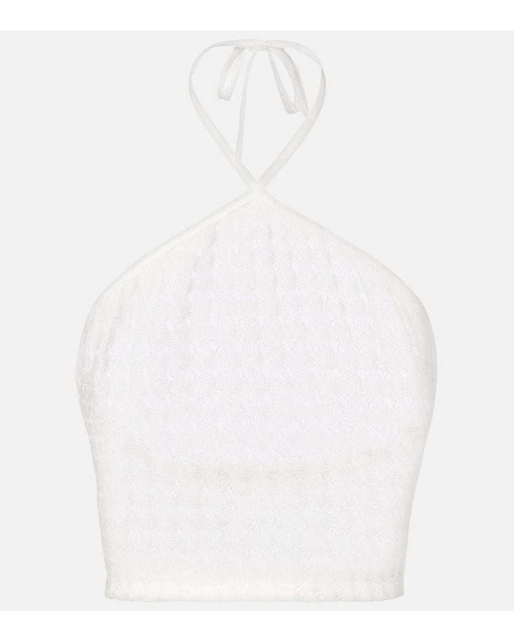 Missoni White Open-Knit Halterneck Lame Crop Top