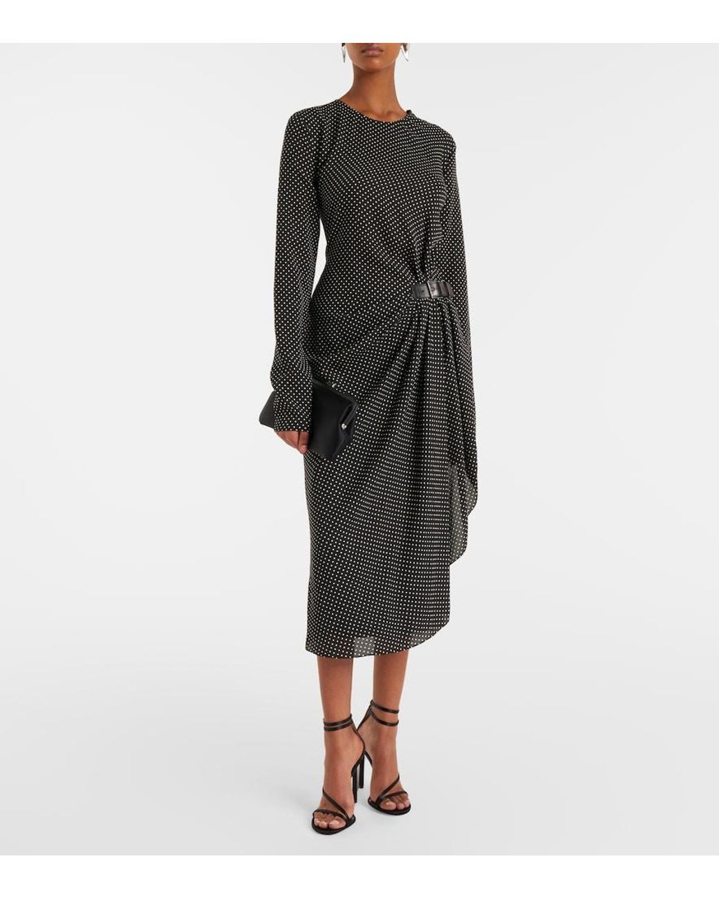 Tom Ford Black Polka-Dot Silk Midi Dress