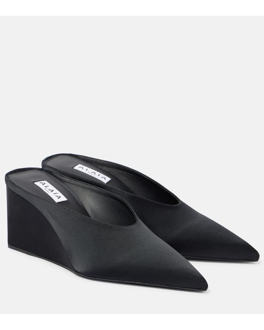 Alaïa Black Satin Point-Toe Wedge Mules