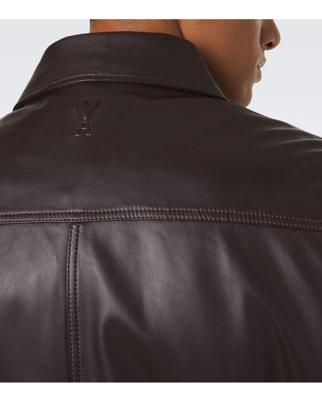 AMI Black Leather Blouson Jacket for men