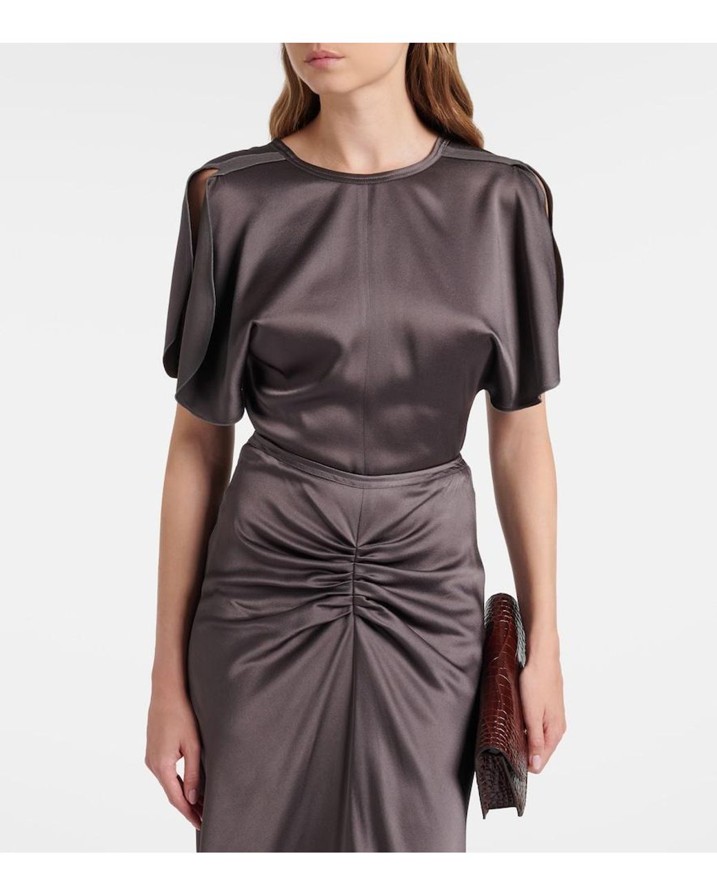 Victoria Beckham Gray Bela Crepe Satin Top