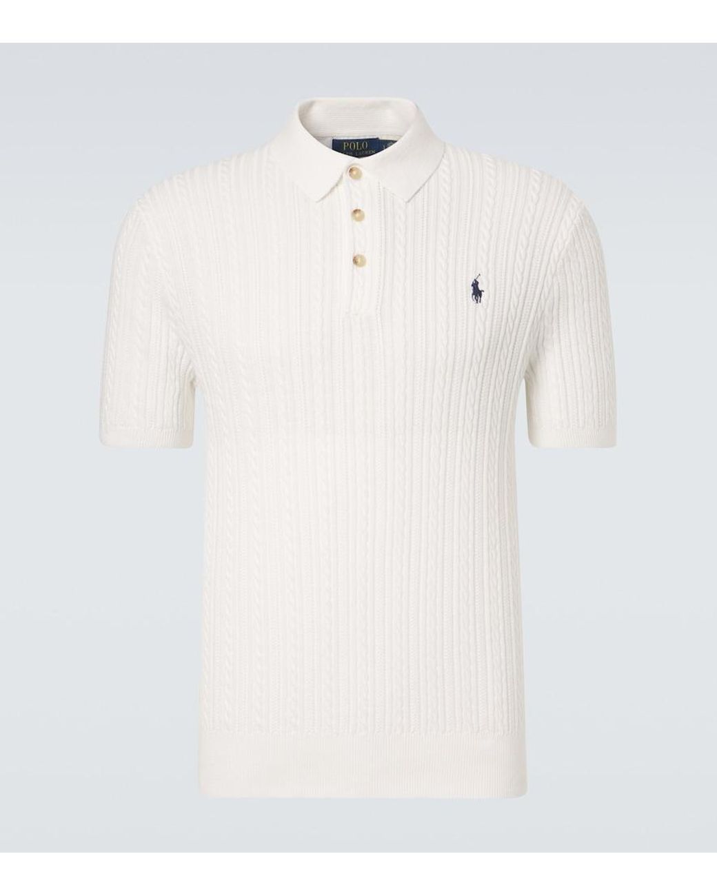 Polo Ralph Lauren Cable-Knit Cotton Polo Shirt in White for Men | Lyst UK