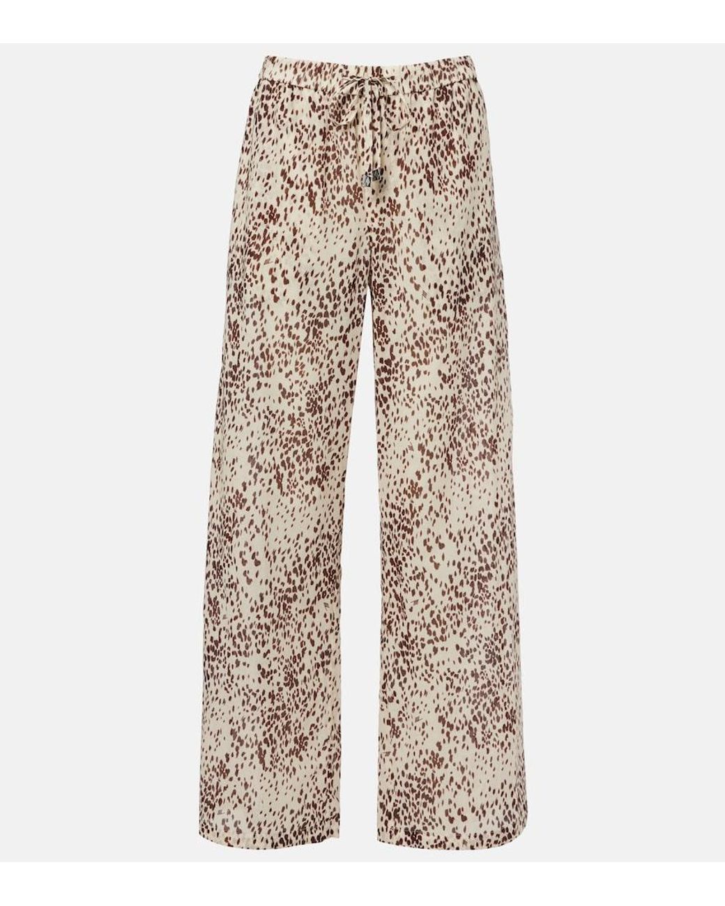 The Attico Natural Leopard-Print Cotton Wide-Leg Pants