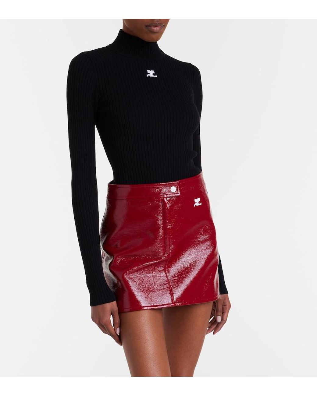 Courreges Black Logo Ribbed-Knit Turtleneck Sweater