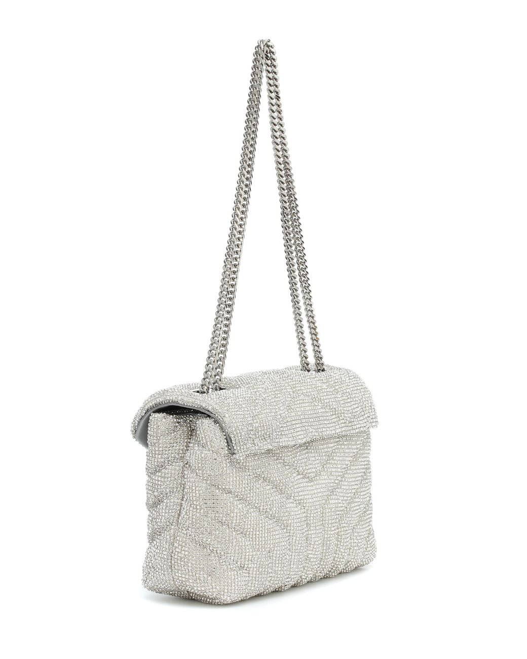 Saint Laurent Loulou Small Crystal Shoulder Bag in White Lyst