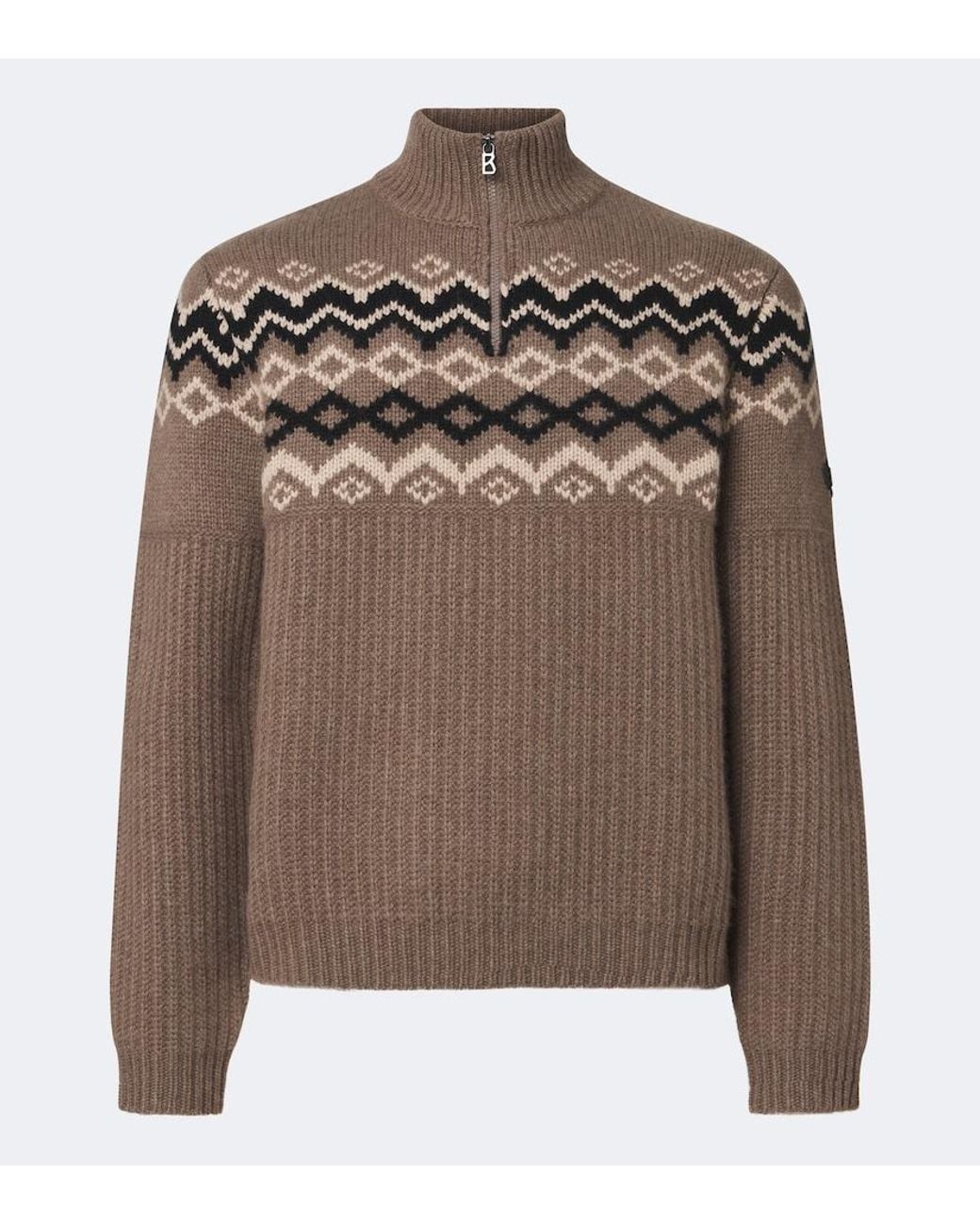 Bogner Brown Ludi Fair Isle Cashmere Half-Zip Sweater for men