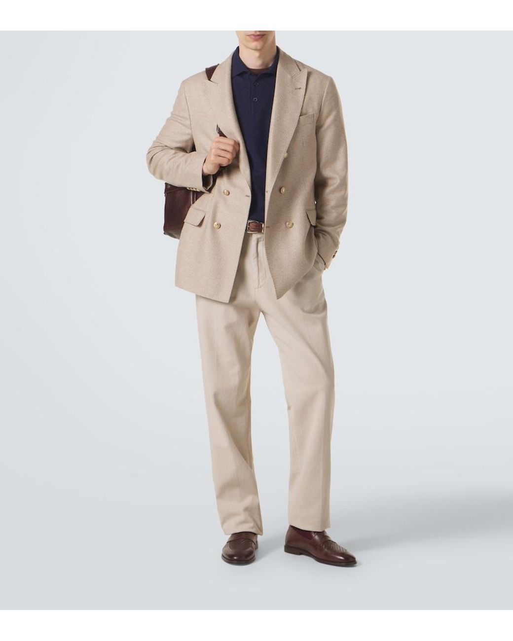 Brunello Cucinelli Blue Cashmere Polo Sweater for men