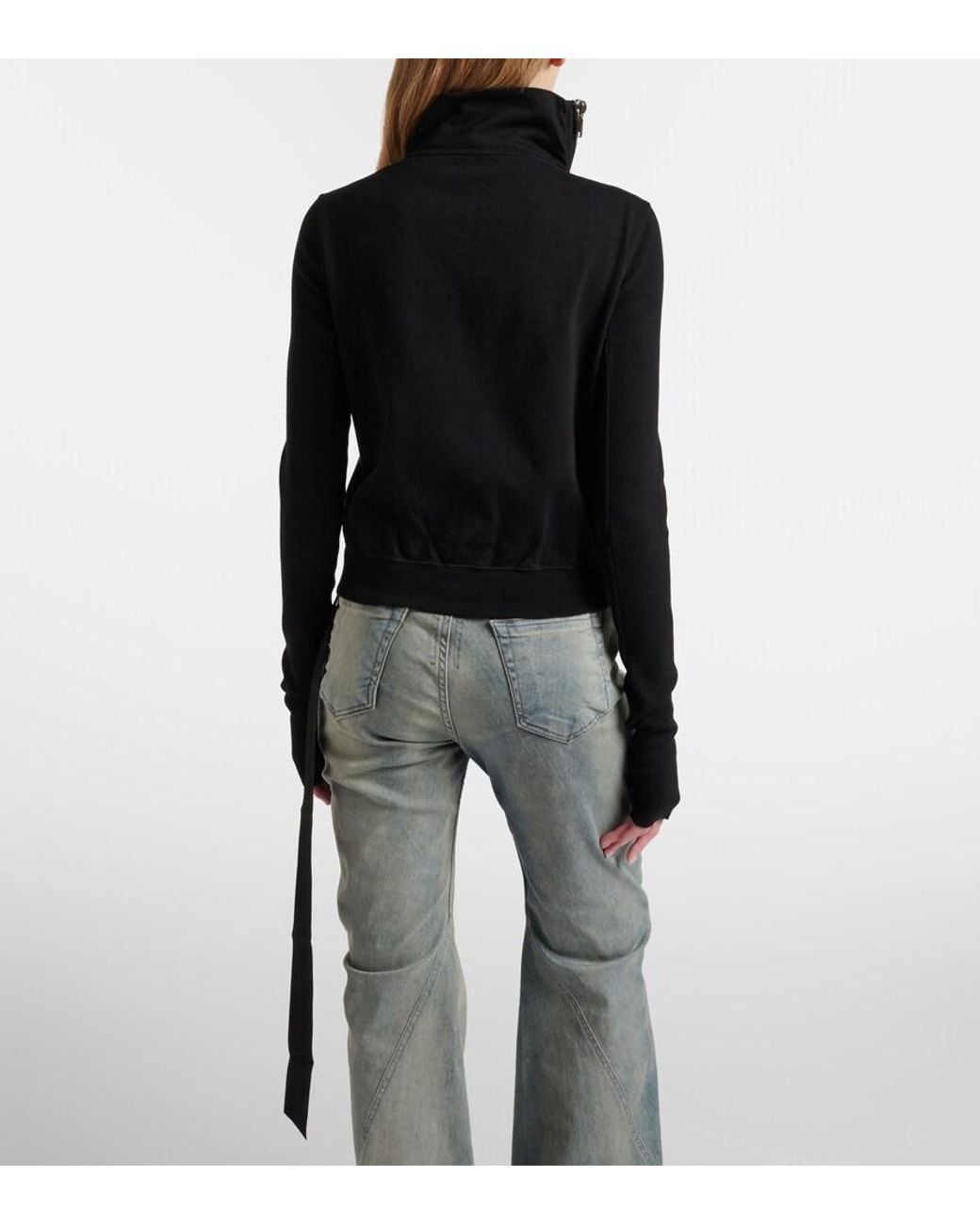 Rick Owens Black Belted Cotton Jersey Sweatshirt
