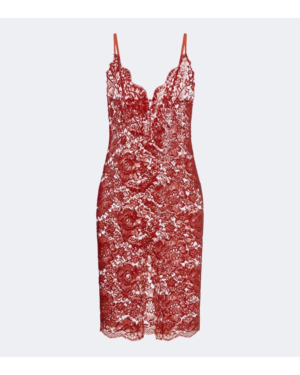 Saint Laurent Red Cotton-Blend Lace Slip Dress