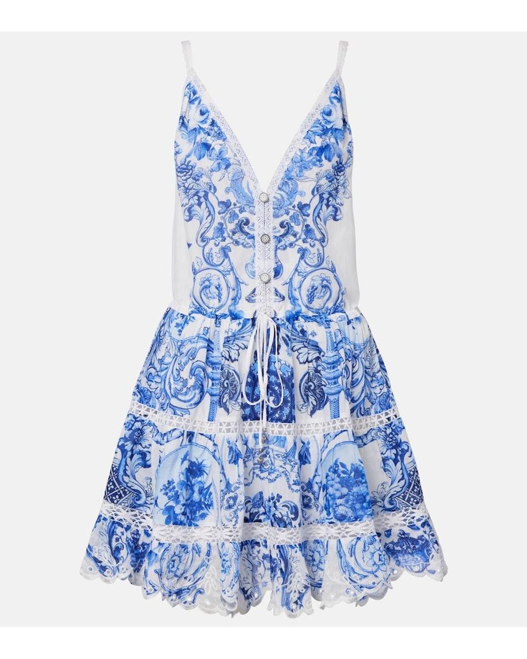 Camilla Blue Printed Cotton And Silk Minidress