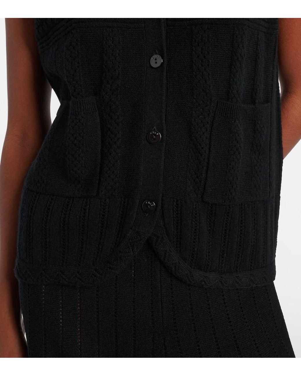 Eres Black Mixte Pointelle Wool And Cashmere Sweater Vest