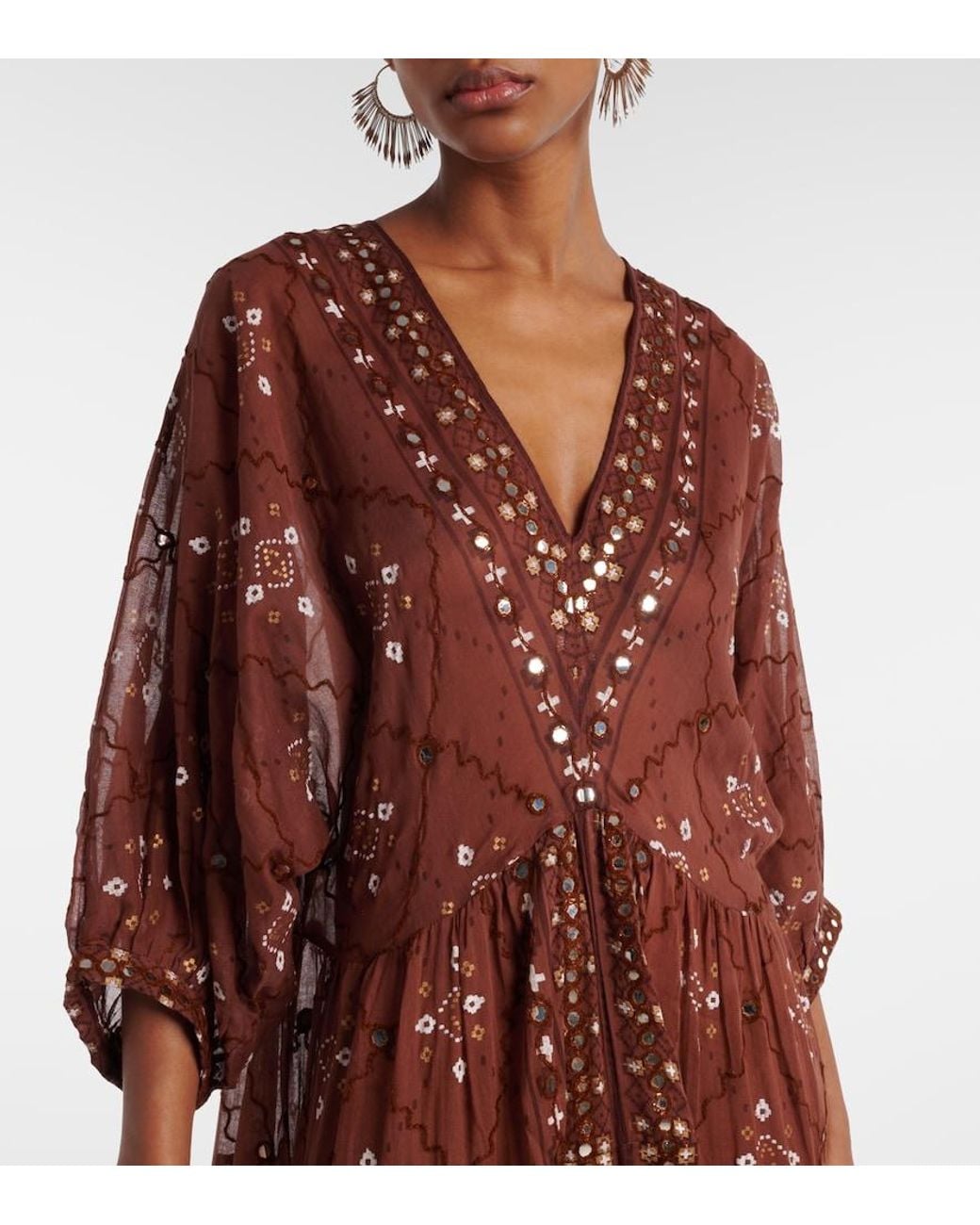 Juliet Dunn Red Printed Cotton Maxi Dress