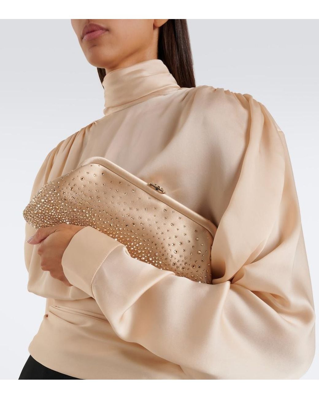 Jimmy Choo Natural Skylar Crystal-Embellished Satin Clutch