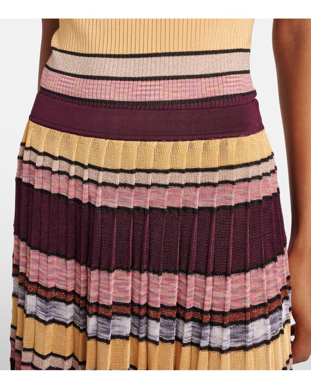 Ulla Johnson Red Seraphine Striped Pleated Midi Skirt